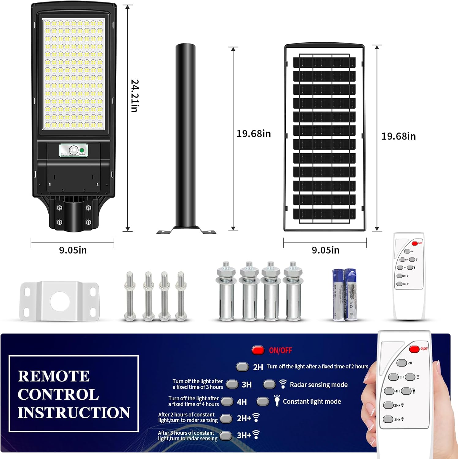 TOPPOW Luz solar de calle de 600 W, impermeable, 504 luces LED solares para exteriores con control remoto del atardecer al amanecer, luces solares