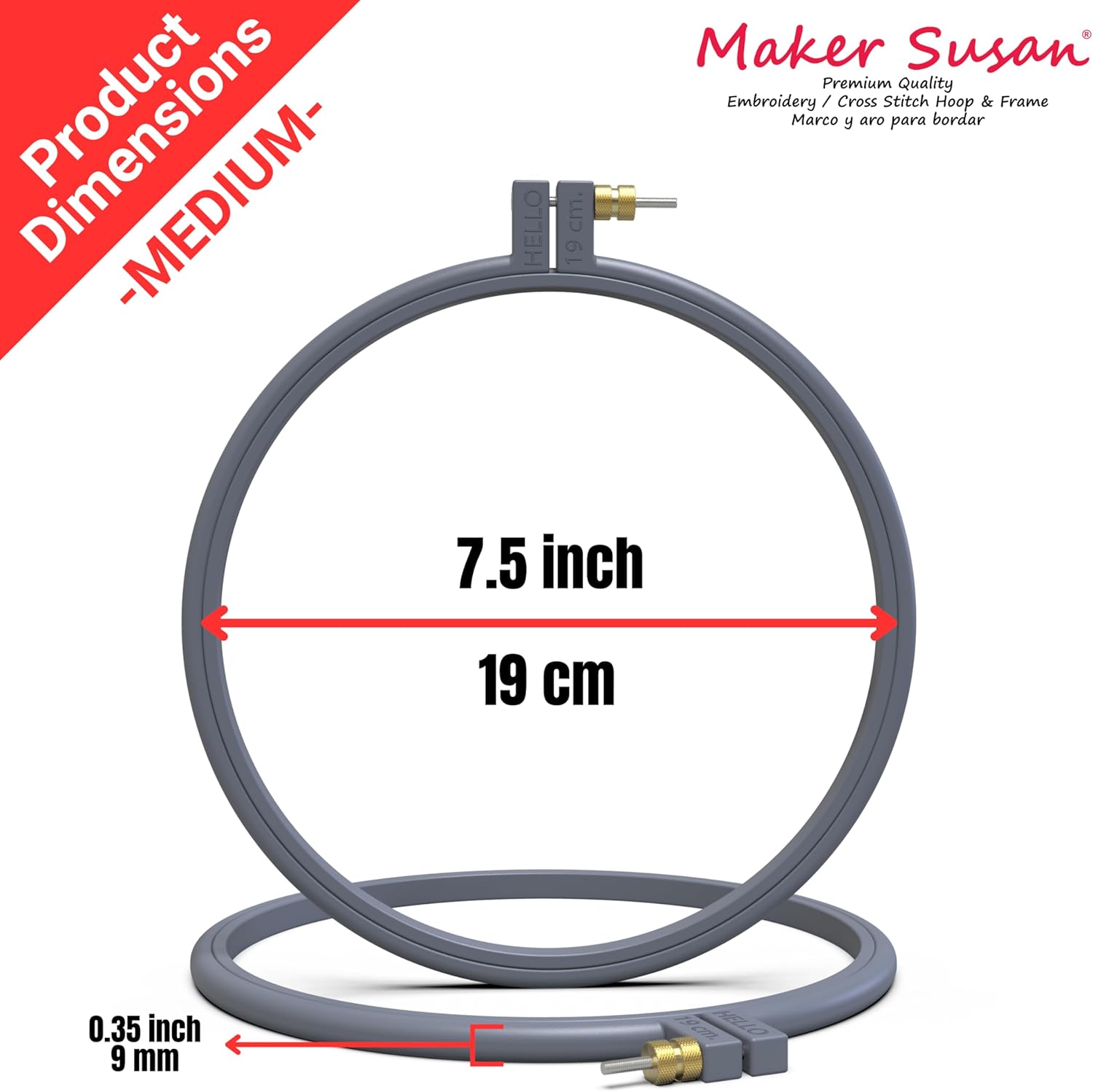 Maker Susan Aro de plástico para bordar, Hello Series aros de punto de cruz para principiantes, aro de aguja perforadora, marcos de bordado para