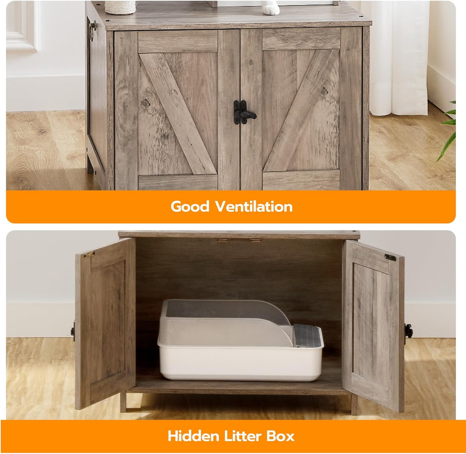 HOOBRO Torre de árbol para gatos con caja de arena para gatos de interior, condominio de madera para gatos con postes rascadores, caja de arena para