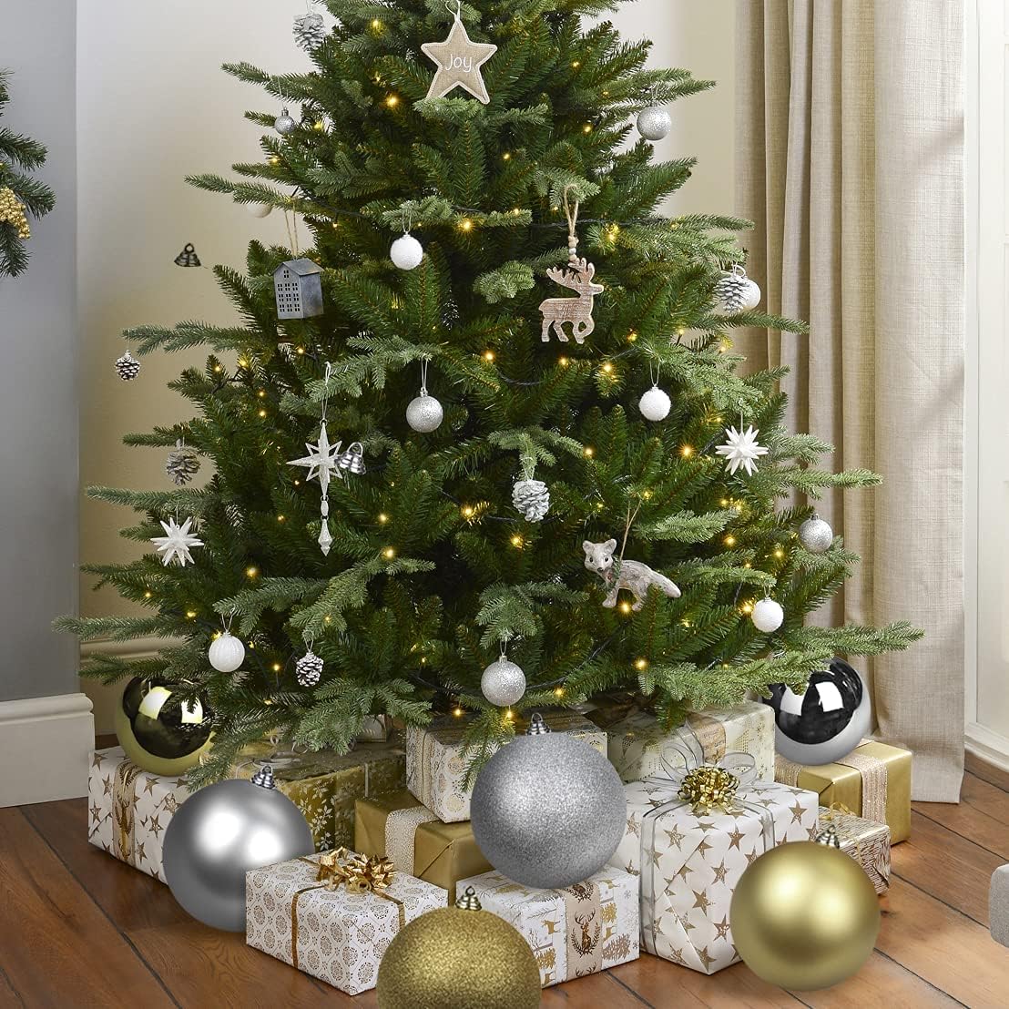 Esferas de adornos de Navidad de 7.1 pulgadas, decoraciones de Navidad grandes, árbol de Navidad, inastillables, grandes de color plateado, con lazo