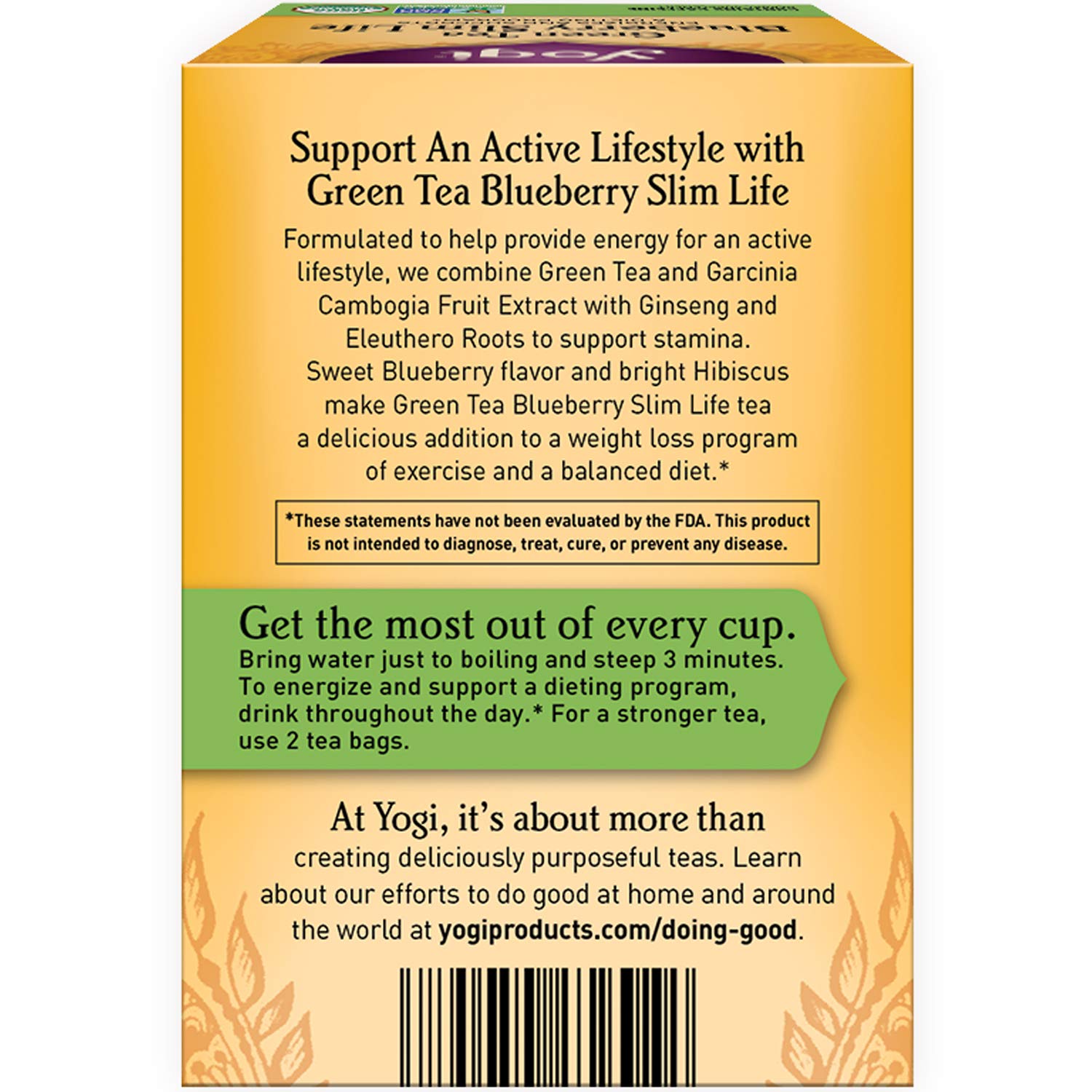 Yogi Tea Green Tea Blueberry Slim Life Tea  16 bolsas de té por paquete (4 paquetes)  Té orgánico para apoyar la resistencia y la energía  Incluye