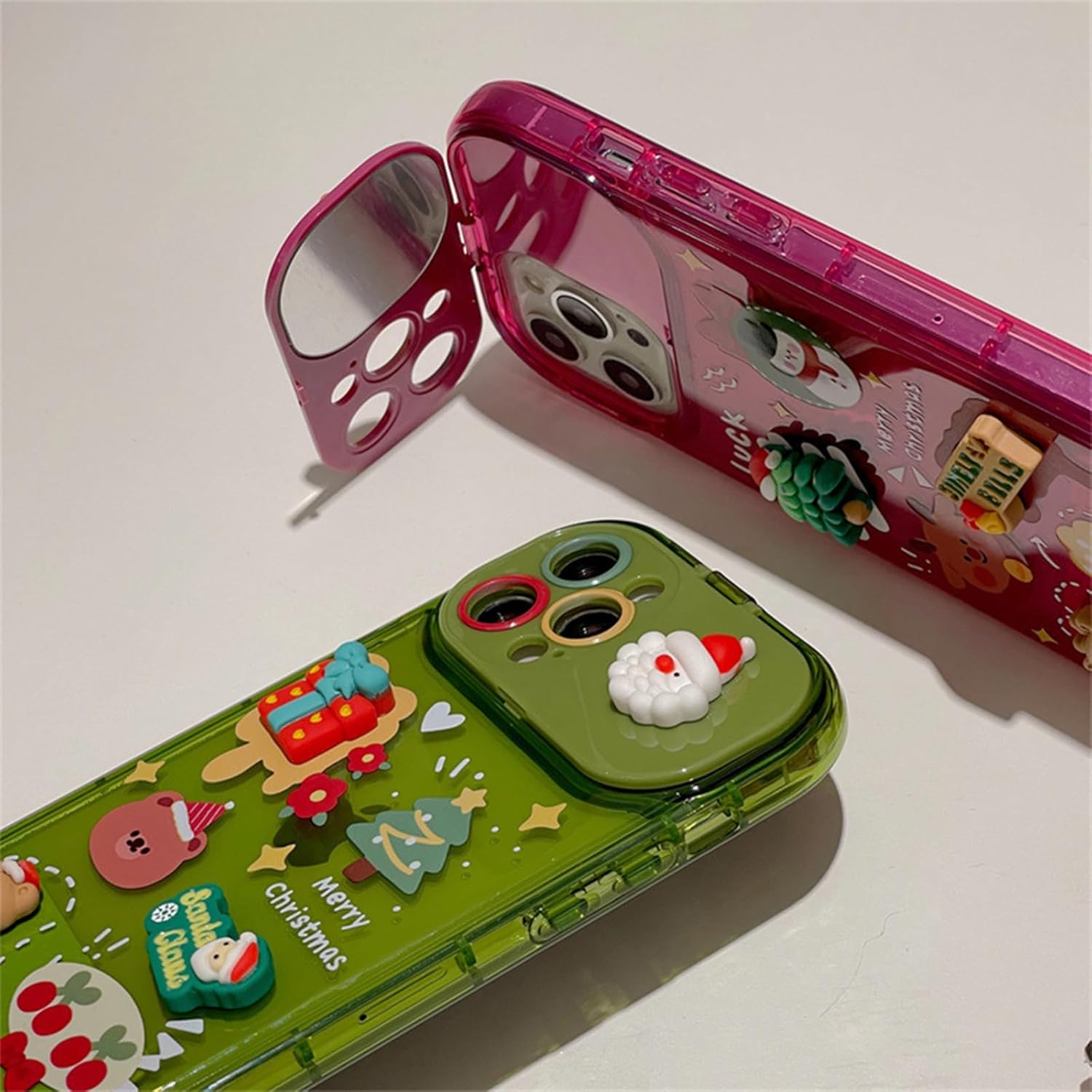 Funda con colgante de árbol de Navidad con espejo abatible para iPhone 15, 14, 13, 12 Series (rojo B, para iPhone 13 Pro Max)