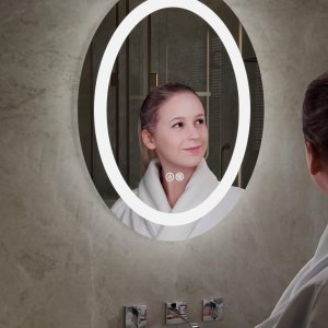 Homebay Espejo de tocador LED de baño de 31.5 x 23.6 pulgadas, luz frontal regulable, espejo de maquillaje ovalado antiempañamiento, 3 colores Homebay Espejo de tocador LED de baño de 31.5 x 23.6 pulgadas, luz frontal regulable, espejo de maquillaje ovalado antiempañamiento, 3 colores