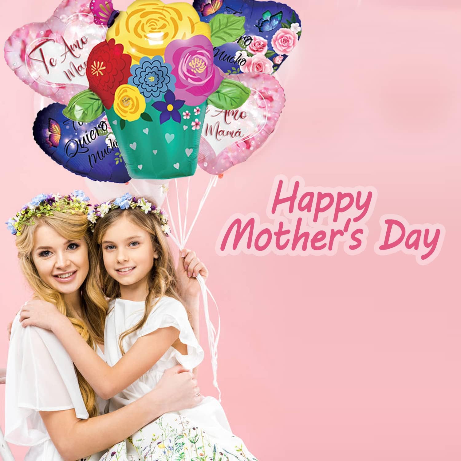5 globos para el día de la madre, delantal, globos de corazón con cinta Feliz Dia Mama Mylar globos de helio Te Amo Mama para feliz día de la madre,