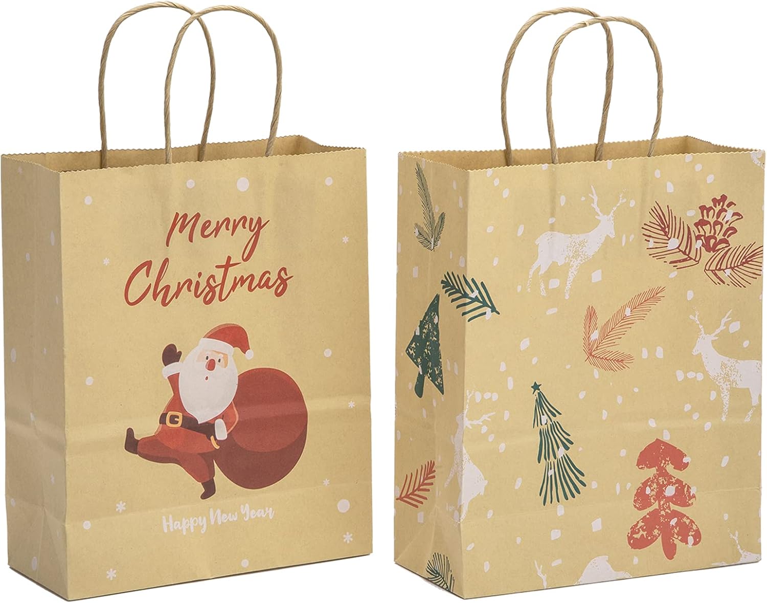 50 bolsas de papel de Navidad de 7.2 x 3.2 x 8.8 pulgadas, bolsas de regalo medianas para fiestas, bolsas de regalo de Navidad, bolsas de regalos de