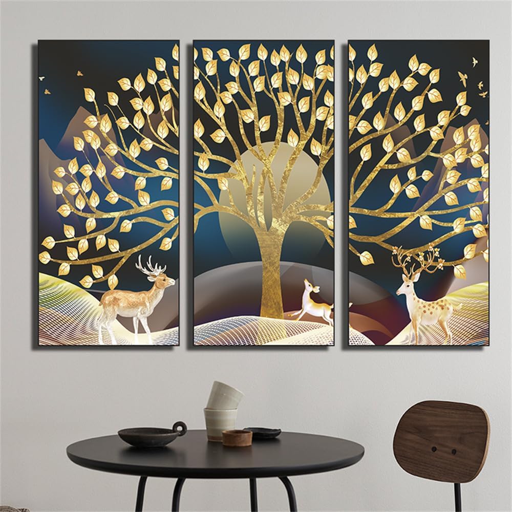 3 calcomanías de pared de alce de árbol doradas, calcomanías de pared simples y modernas para despegar y pegar, removibles para dormitorio, sala de