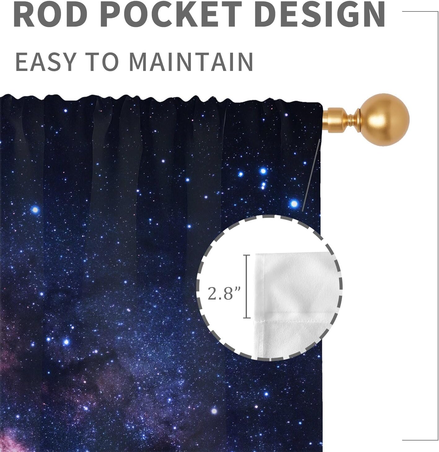 Cortinas de cocina con diseño de galaxia de 27.5 pulgadas de ancho x 39 pulgadas de largo, pequeñas noches estrelladas, espacio exterior, universo