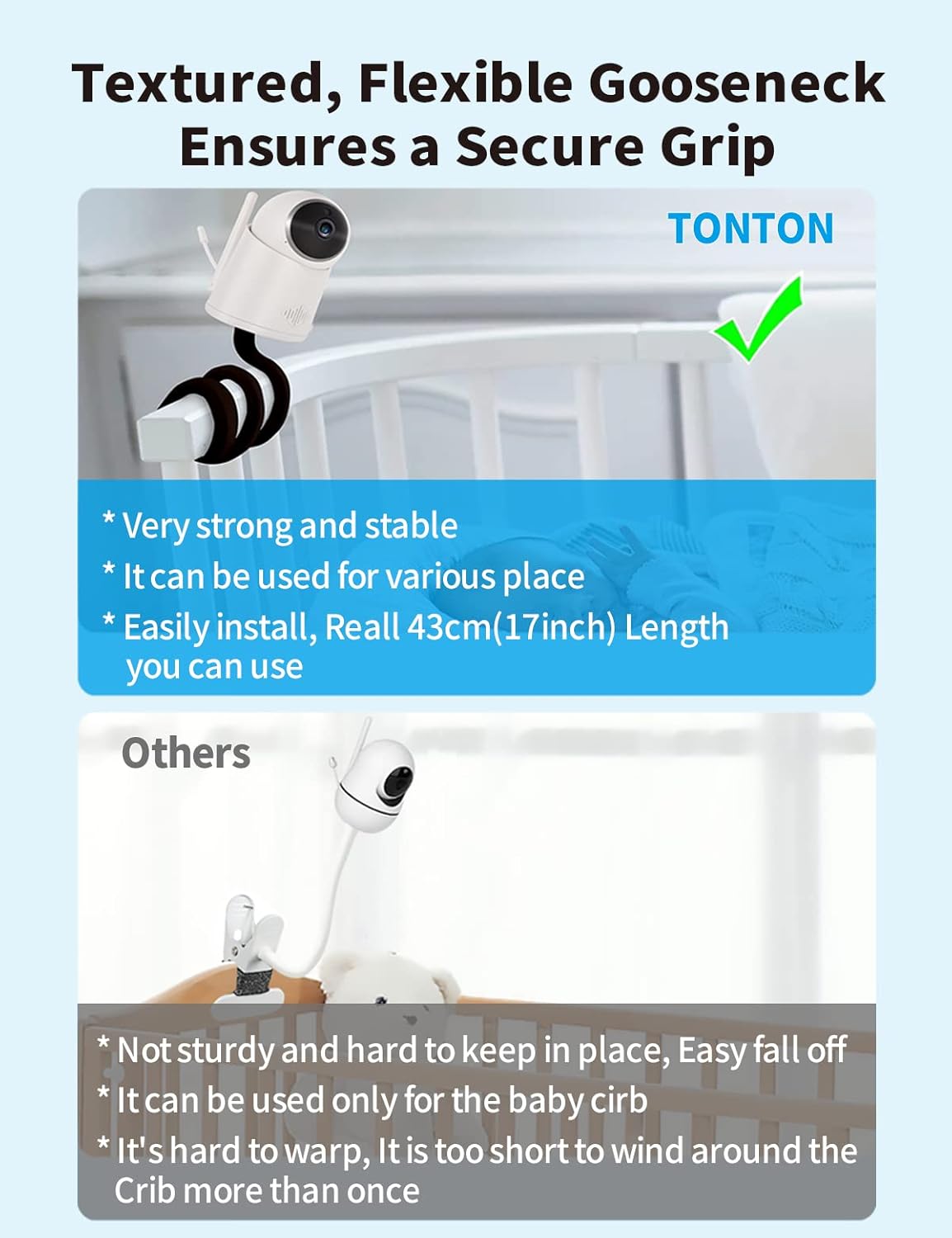 Tonton Soporte universal para monitor de bebé, soporte de cámara compatible con HelloBaby y la mayoría de los otros monitores de bebé, brazo de