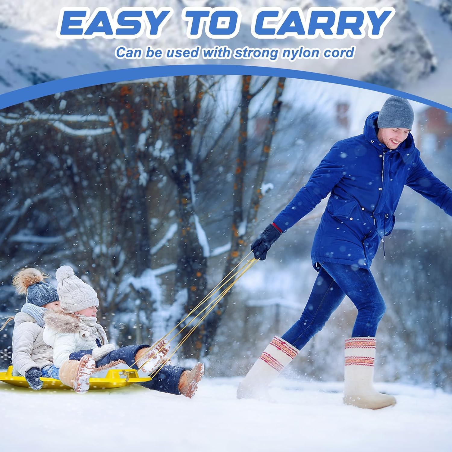 8 trineos de nieve de 25.2 pulgadas para niños y adultos, trineos de nieve de invierno de plástico con asas, platillo de nieve resistente, trineo