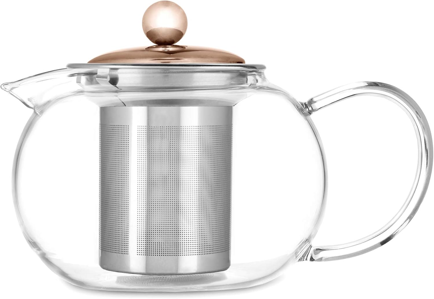 Pinky Up Candace – Tetera de vidrio con tapa de oro rosa, olla de té con infusor extraíble de acero inoxidable y tetera para té suelto, 28 onzas