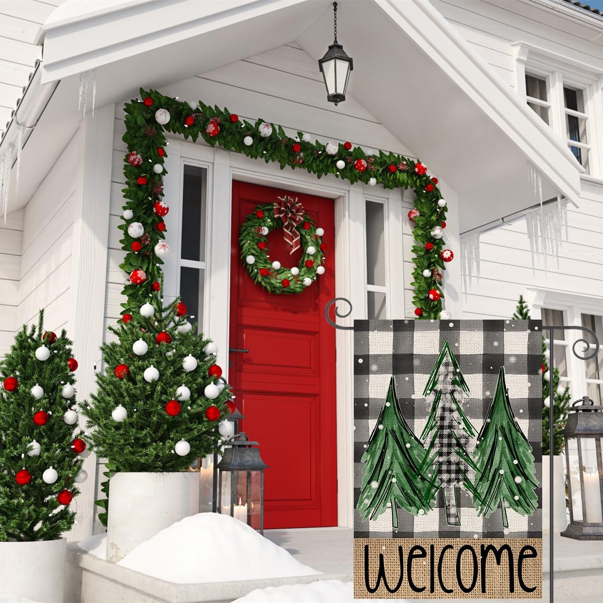 Bandera de jardín de Navidad de doble cara de 12.5 x 18.5 pulgadas, decoración de árboles de Navidad para el hogar, jardín, patio, exterior, porche,