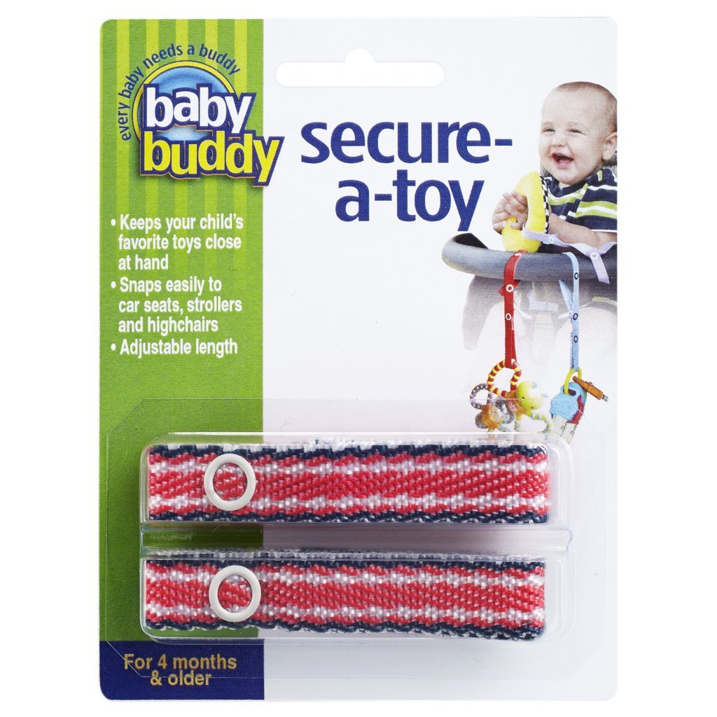 Baby Buddy Secure-A-Toy, la correa de seguridad asegura juguetes, mordedores o chupetes a cochecitos, sillas altas, asientos de automóvil, longitud