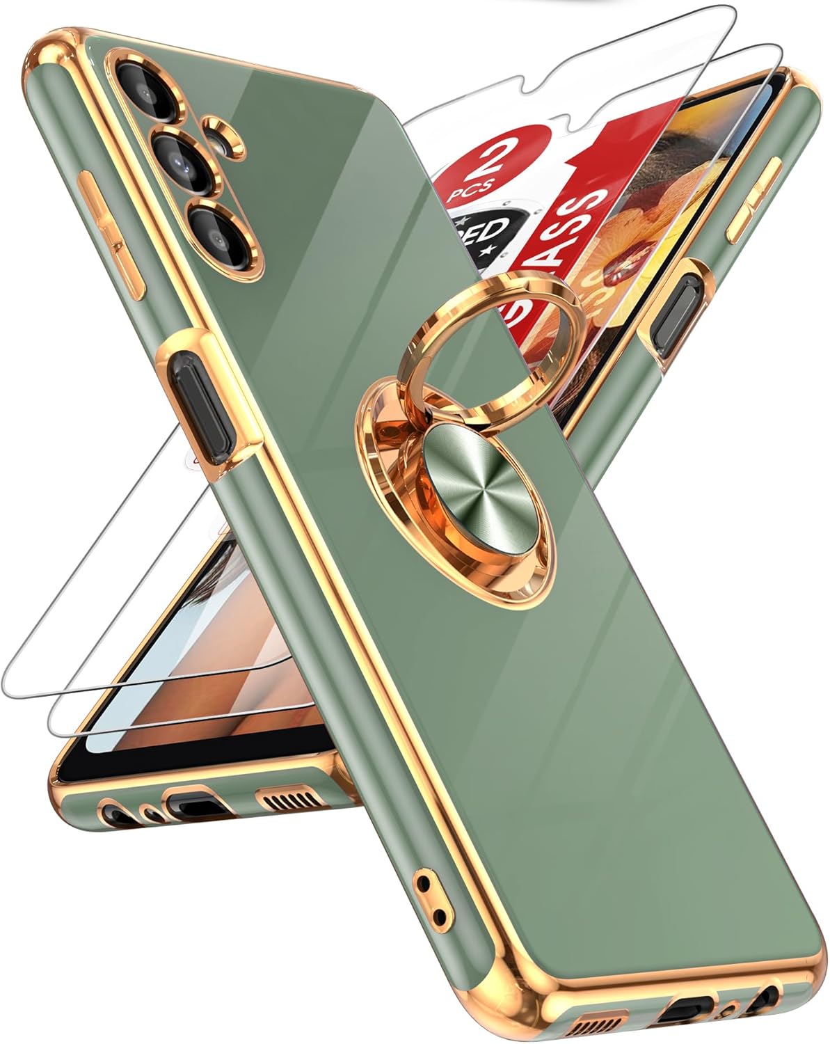 LeYi Funda para Samsung Galaxy A13 5G con protector de pantalla de vidrio templado (paquete de 2) Soporte de anillo giratorio de 360, soporte