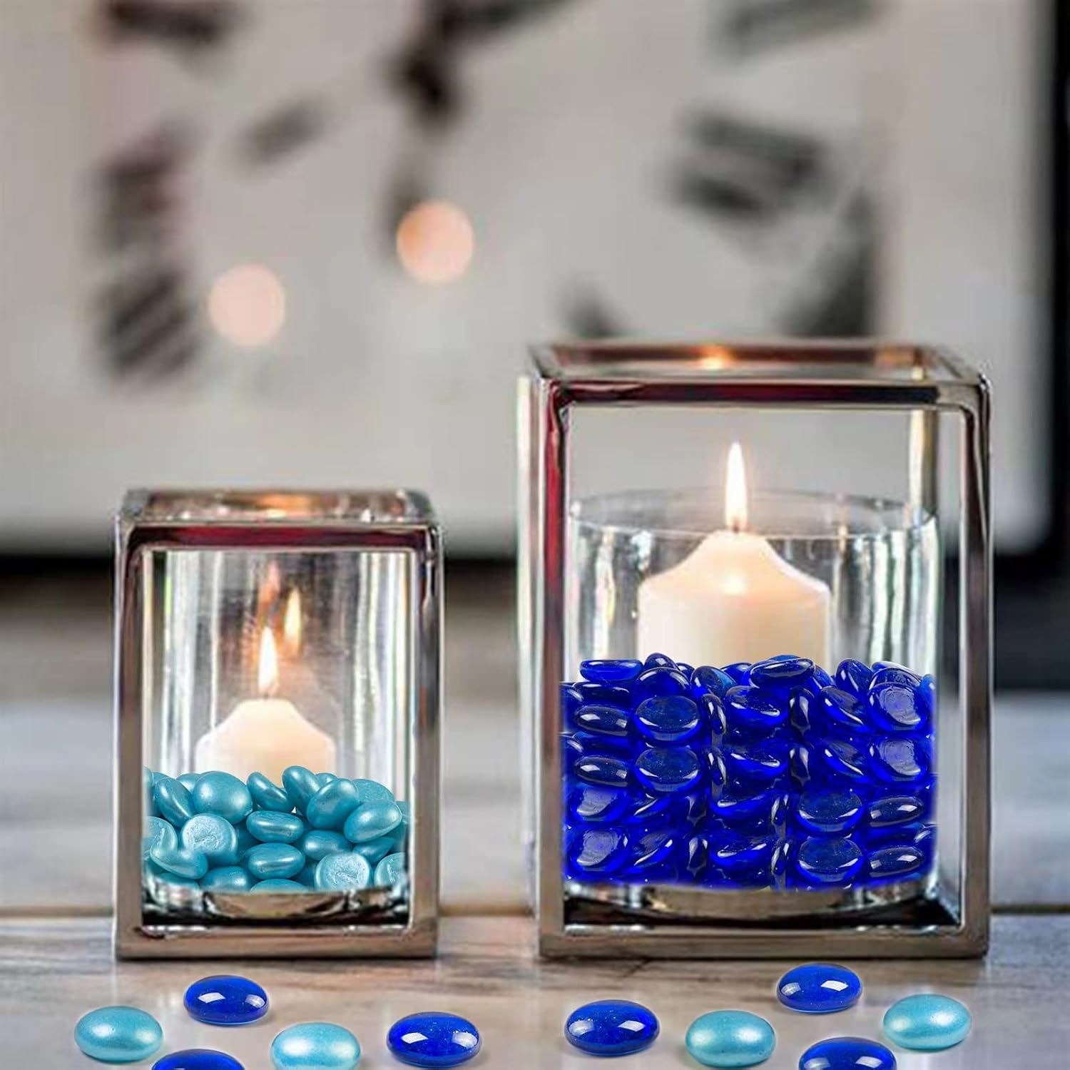 5 LB Dark Blue Glass Gems Flat Glass Marbles with One Piece Inspirational Gemstones for Vase Fillers,Floral Aquarium Pebbles Rocks,Garden,Mosaics