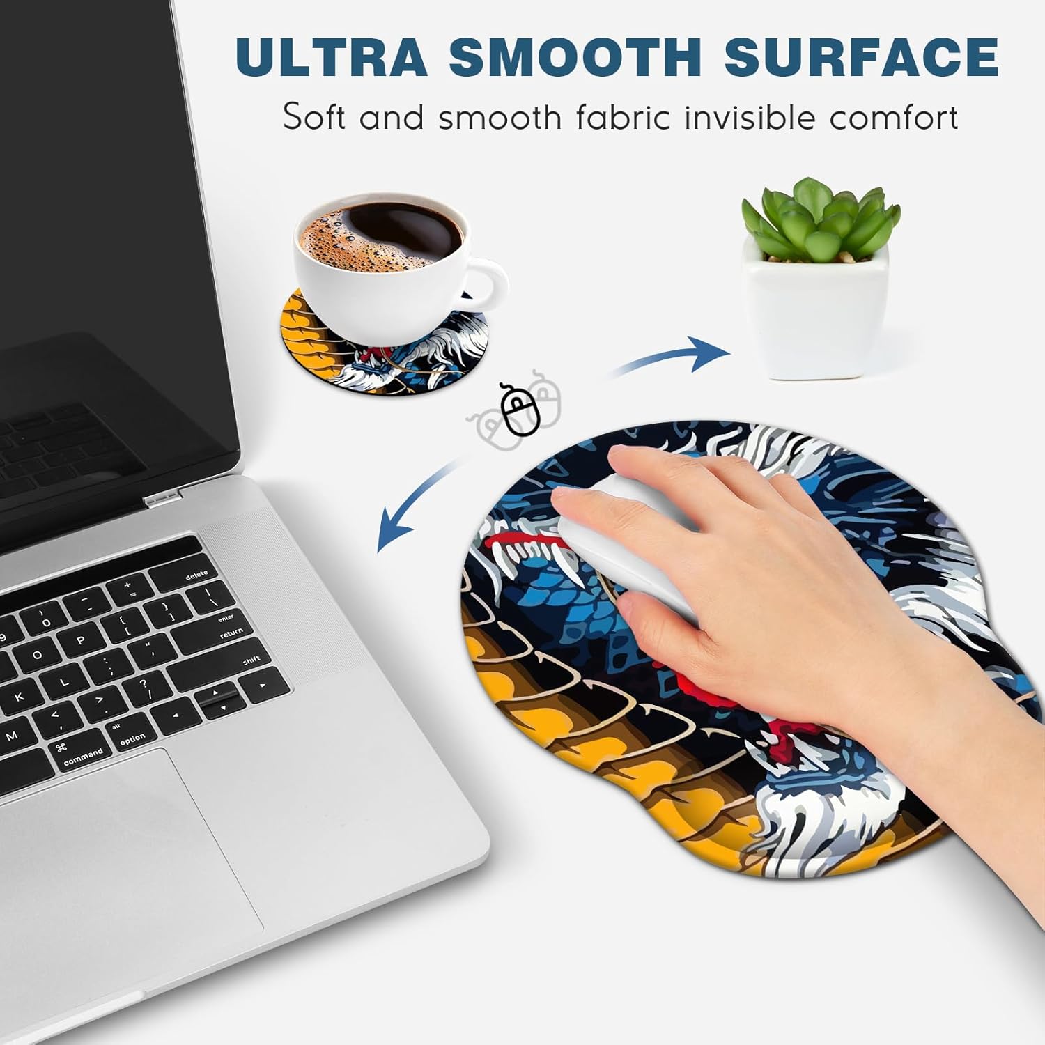 DINKY Alfombrilla de mouse ergonómica, bonita alfombrilla de mouse con gel de soporte para reposamuñecas, base de poliuretano antideslizante con