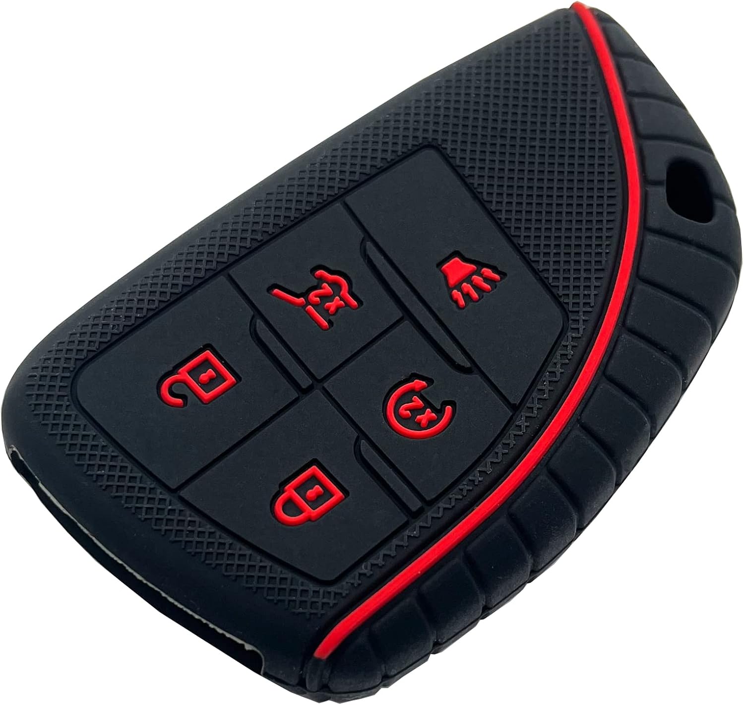 Funda de silicona para llavero inteligente de 5 botones para GMC Sierra 1500 Chevy Chevrolet Silverado 1500 2500HD 3500HD 2023 2022 (negro con rojo