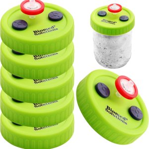 6 tapas de cultivo líquido de boca ancha, de grado alimenticio, de plástico de grado alimenticio, tapa de tarro de masón con filtro de jeringa de 6 tapas de cultivo líquido de boca ancha, de grado alimenticio, de plástico de grado alimenticio, tapa de tarro de masón con filtro de jeringa de