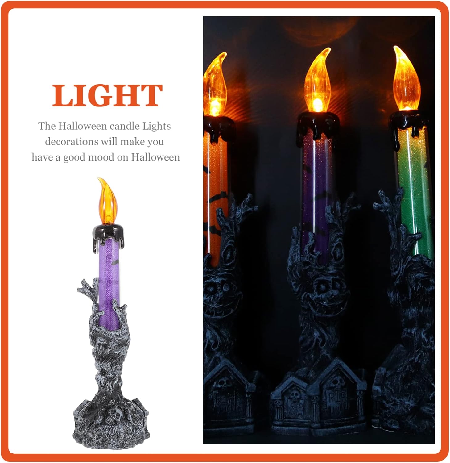 Uonlytech Vela LED de Halloween, decoración de Halloween, 2 unidades, velas de Halloween, lámpara iluminada, vela LED sin llama para ventana, mesa,