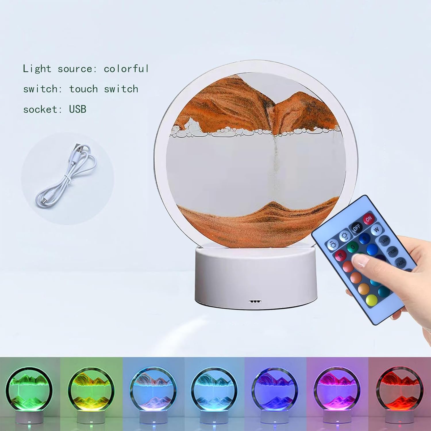 Lámpara de mesa USB de arena movediza de 0.5 fl oz, lámpara de mesa tridimensional de pintura de arena, luz ambiental decorativa de reloj de arena