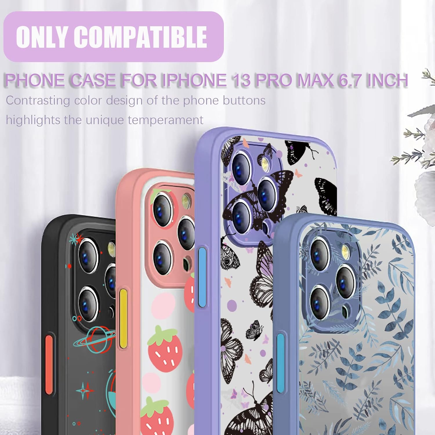 Funda para iPhone 13 Pro Max a la moda, diseño de mariposas negras para mujeres y niñas, estética, a prueba de golpes, cubierta protectora trasera