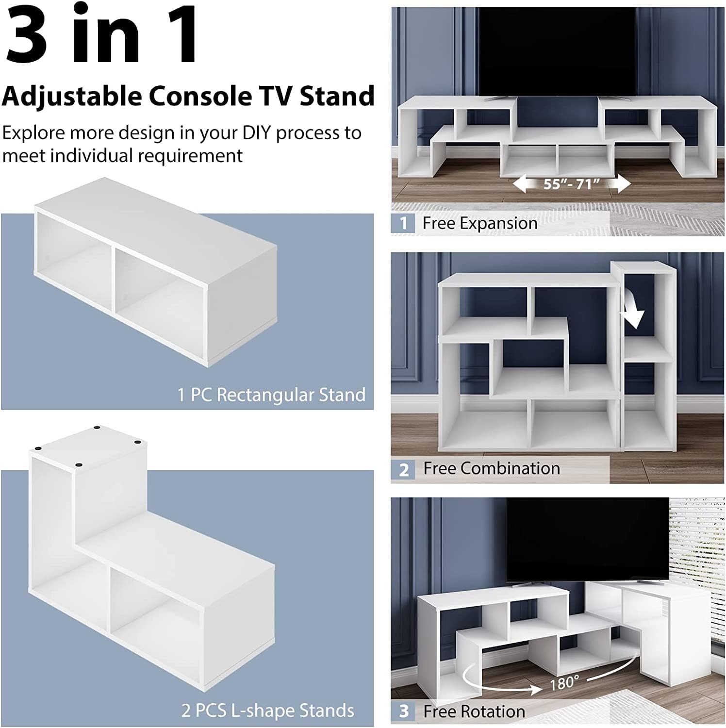 Muebles multimedia modernos, estante abierto para almacenamiento y exhibición, adecuado para sala de estar, dormitorio, consola de 3 piezas, soporte
