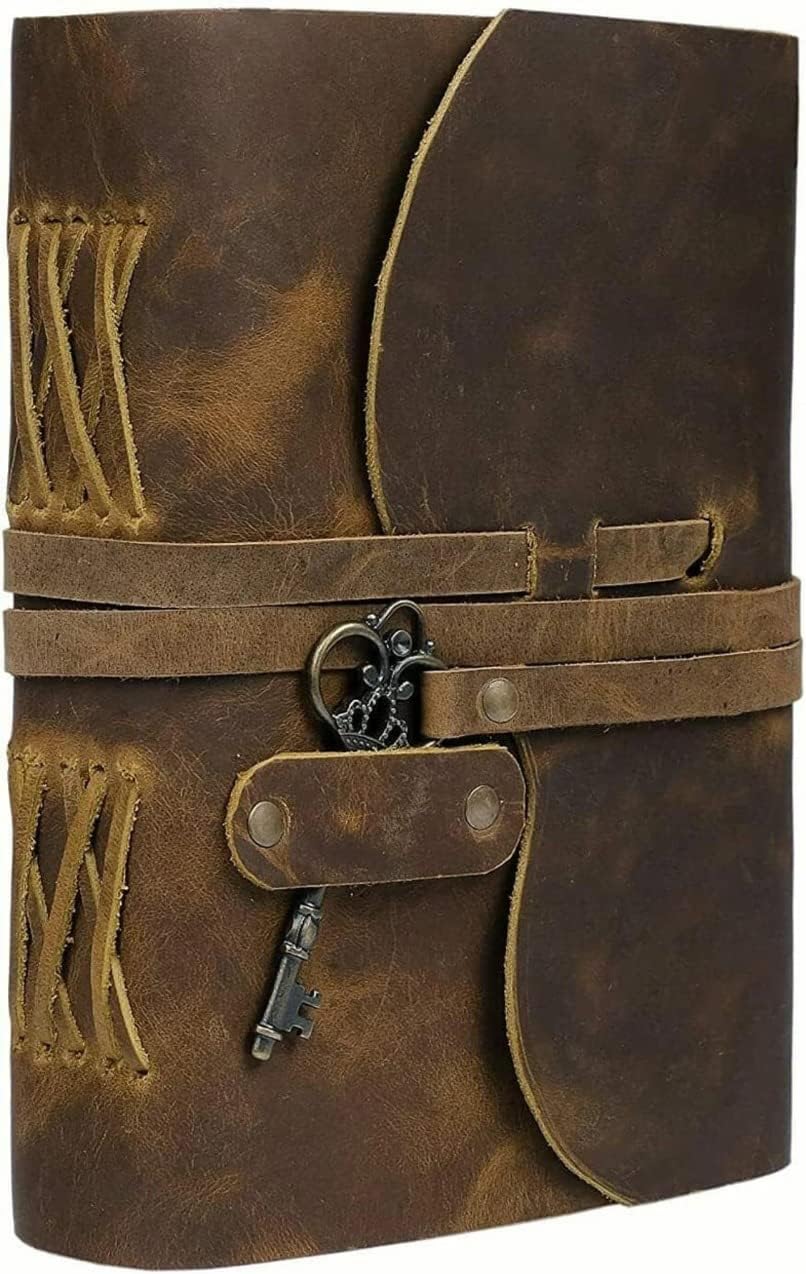 Diario de cuero vintage  Diario encuadernado de cuero antiguo hecho a mano con borde de cubierta de papel, cuaderno de bocetos de cuero de 7 x 5