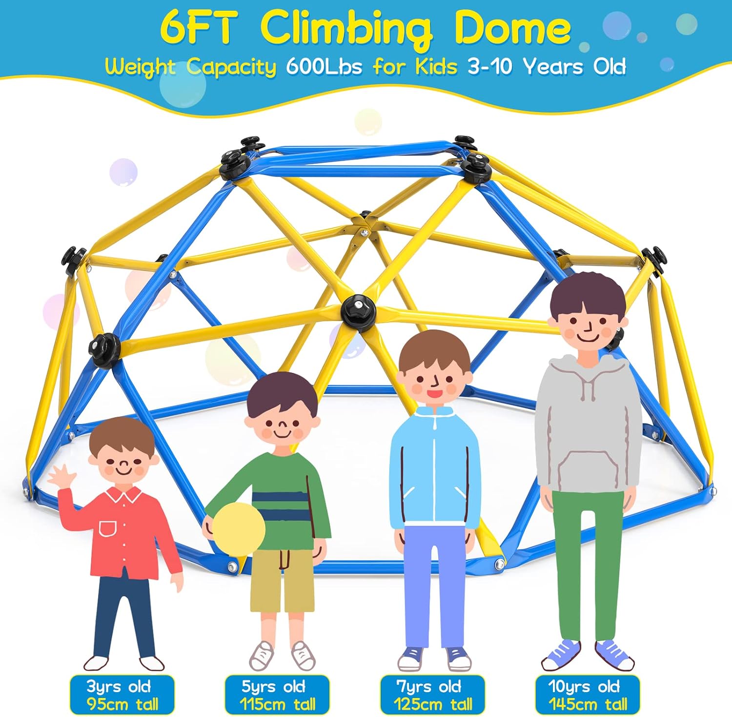 GIKPAL Cúpula de escalada, escalada de cúpula geométrica mejorada de 6 pies con agarre de escalada para niños, equipo de juego para interiores y
