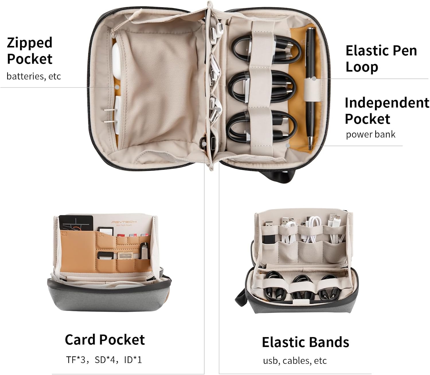 PGYTECH Mini Tech – Bolsa organizadora de electrónica pequeña impermeable, para cables, baterías de teléfono, tarjeta SD