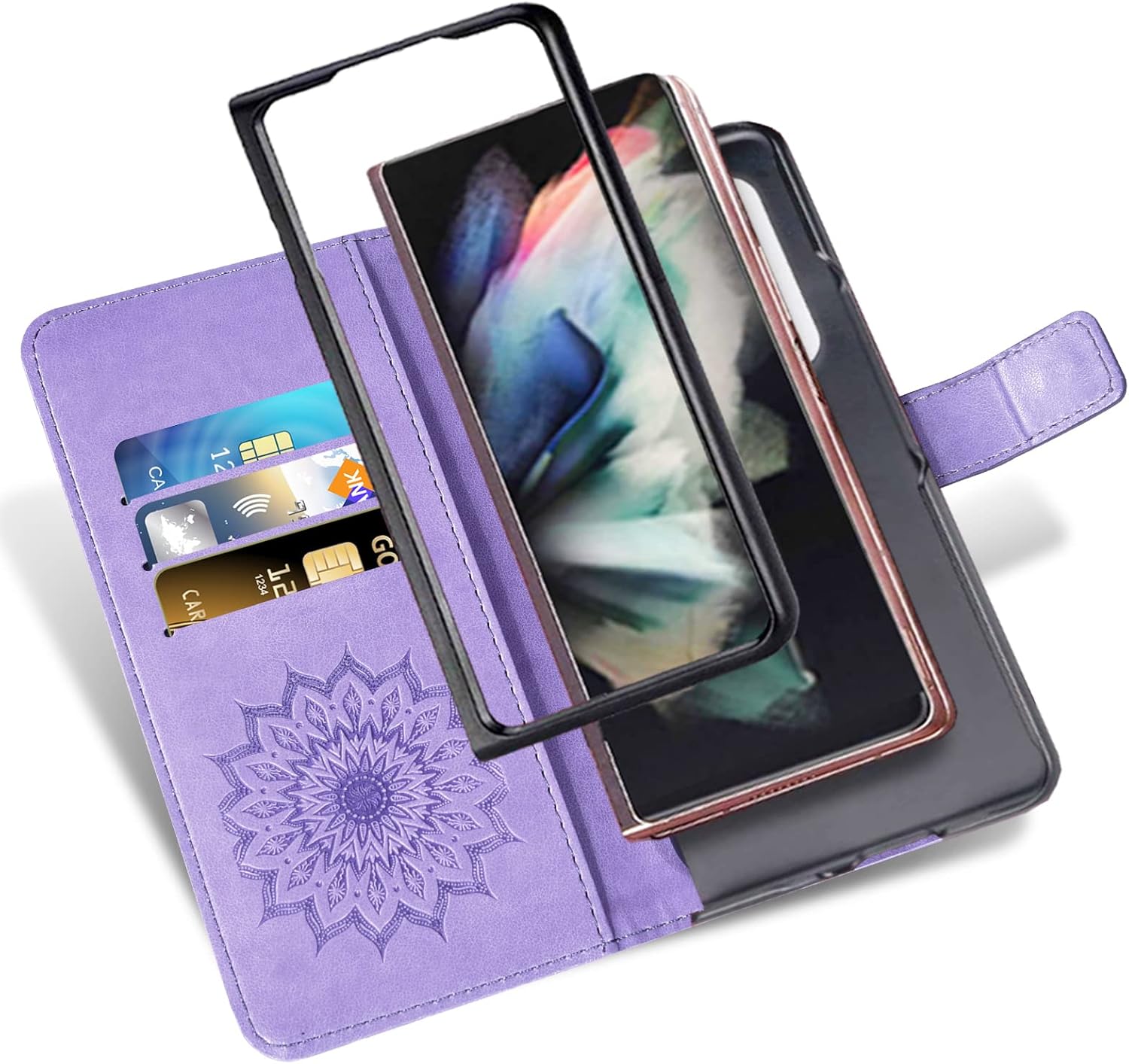 Asuwish Funda de teléfono para Samsung Galaxy Z Fold 4 5G 2022 cartera y girasol de cuero delgado con tapa para tarjetero, accesorios para celda,