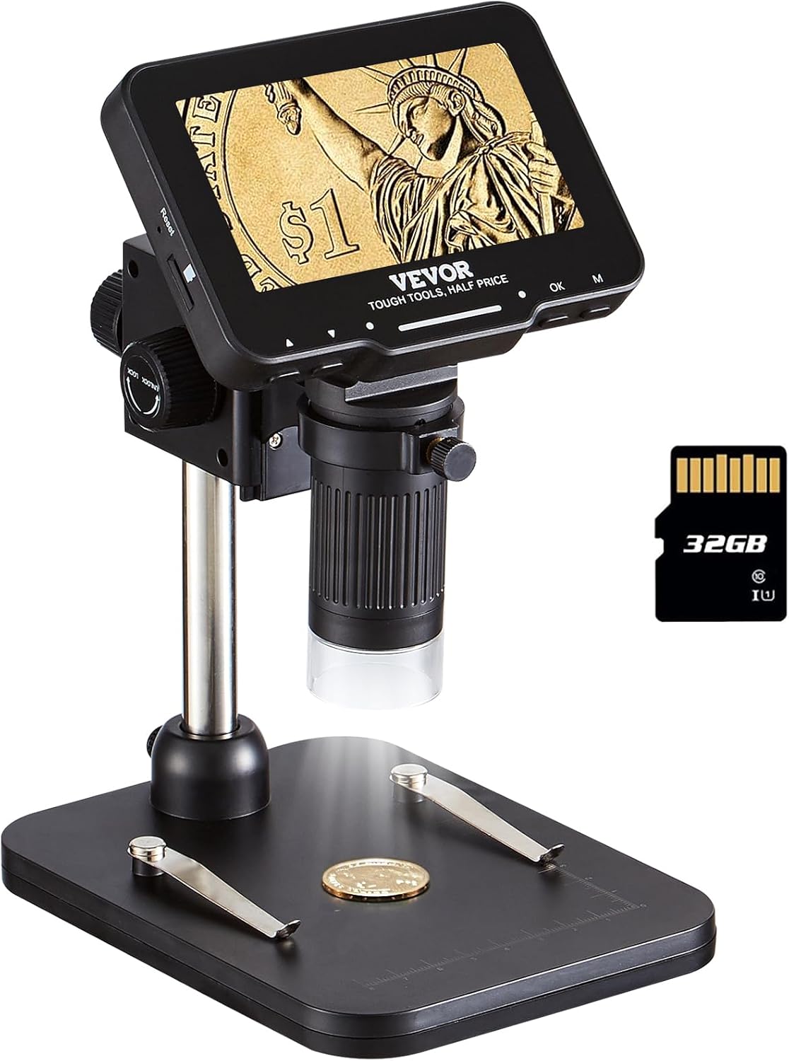 VEVOR Microscopio digital LCD para adultos y niños, pantalla IPS de 4.3 pulgadas, microscopio de monedas 50X  aumento de 1000X con 8 luces LED,