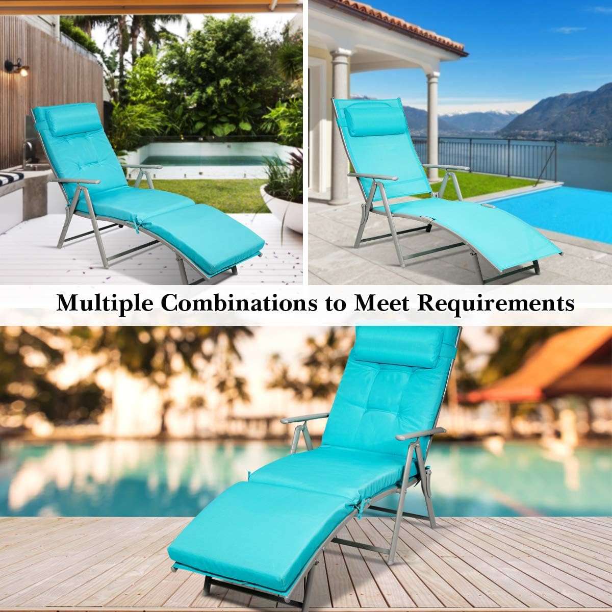 DORTALA Silla tumbona plegable para exteriores, silla reclinable ligera con diseño portátil y 7 posiciones de respaldo ajustables, playa reclinable