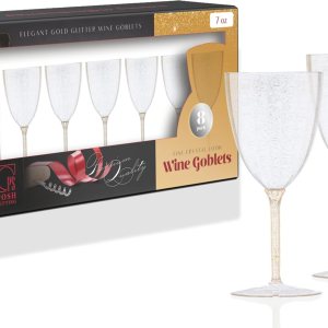 Posh Setting Copas de vino de plástico dorado con purpurina de 7 onzas, vasos desechables de plástico duro, tazas con tallo para tostar, bodas, Posh Setting Copas de vino de plástico dorado con purpurina de 7 onzas, vasos desechables de plástico duro, tazas con tallo para tostar, bodas,