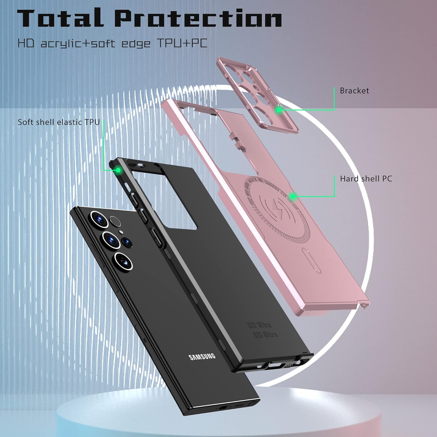 Asuwish Funda de teléfono para Samsung Galaxy S22 Ultra 5G con protector de pantalla de vidrio templado y soporte delgado, accesorios móviles