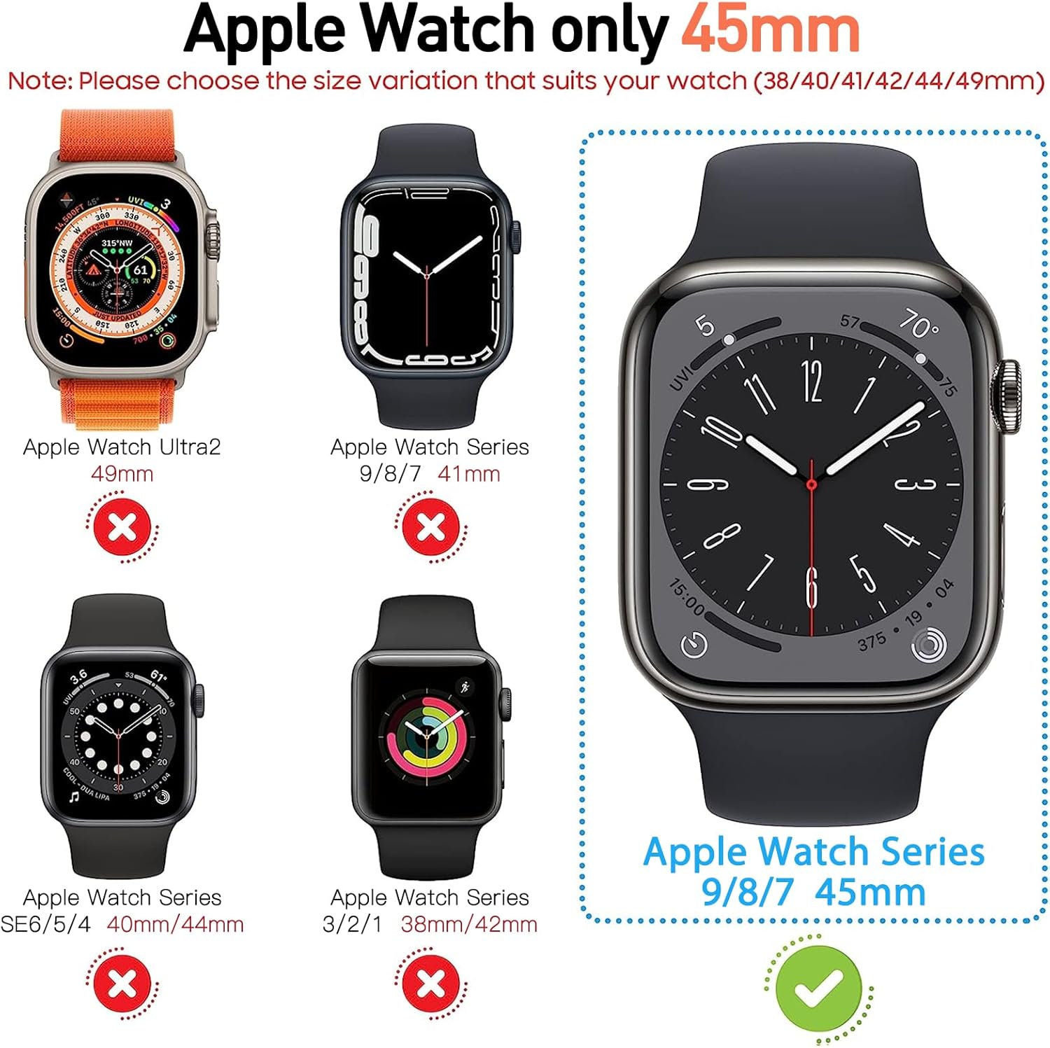 Suoman – Paquete de 2 fundas protectoras de pantalla de vidrio templado para Apple Watch Series 987654Series SESE 2 de 1.772 pulgadas, funda