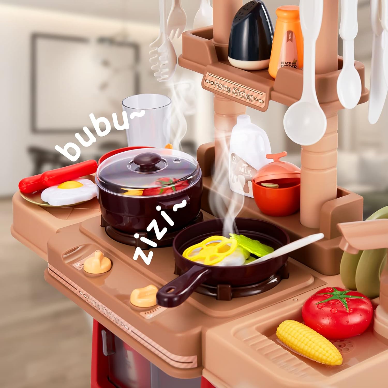 Juego de cocina para niños, 47 piezas de juguetes de cocina de 25 pulgadas para niños pequeños, juego de accesorios de juguete con sonidos y luces
