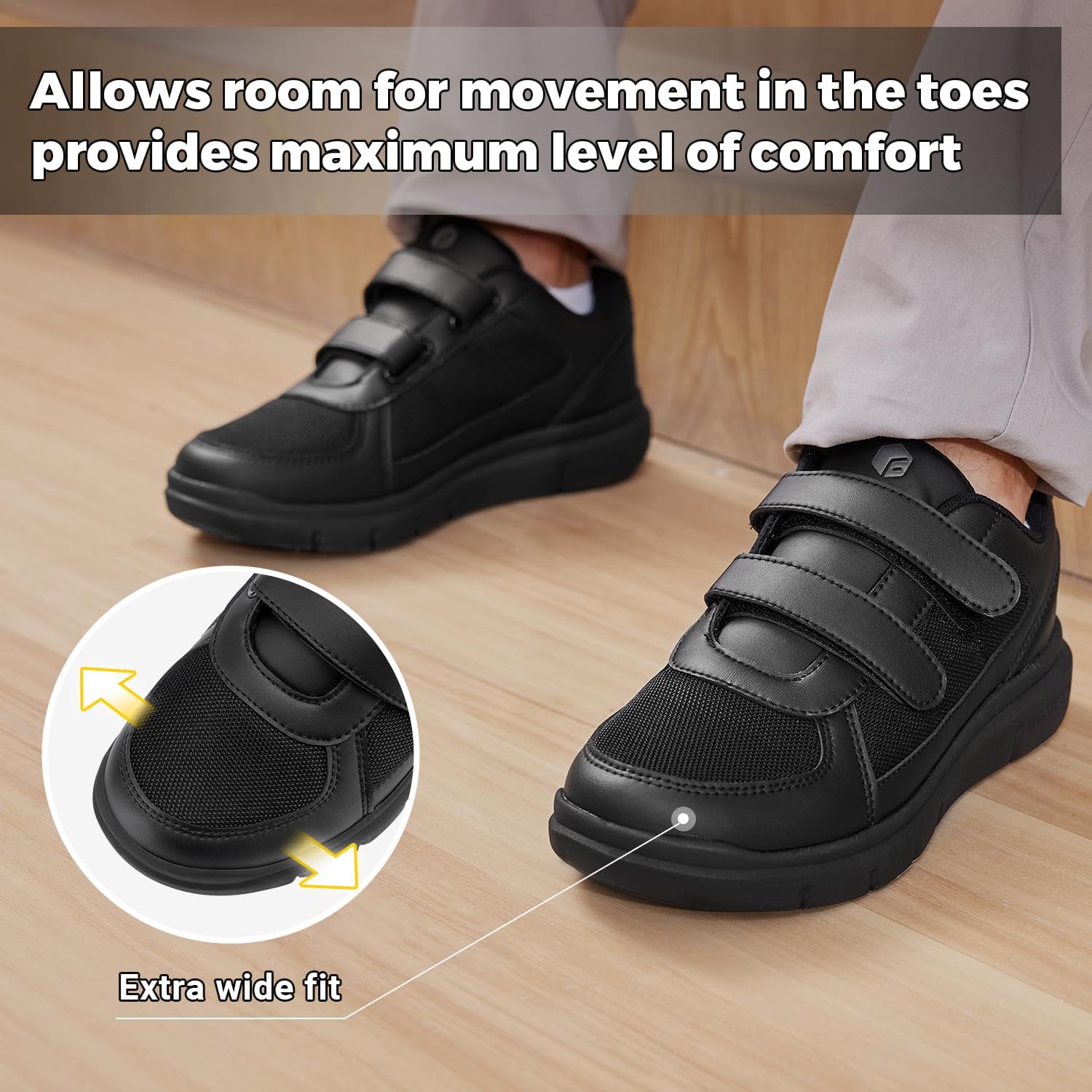 FitVille Zapatos para diabéticos para hombre extra ancho, zapatos diabéticos para hombre para neuropatía, pies hinchados, alivio del dolor con cierre