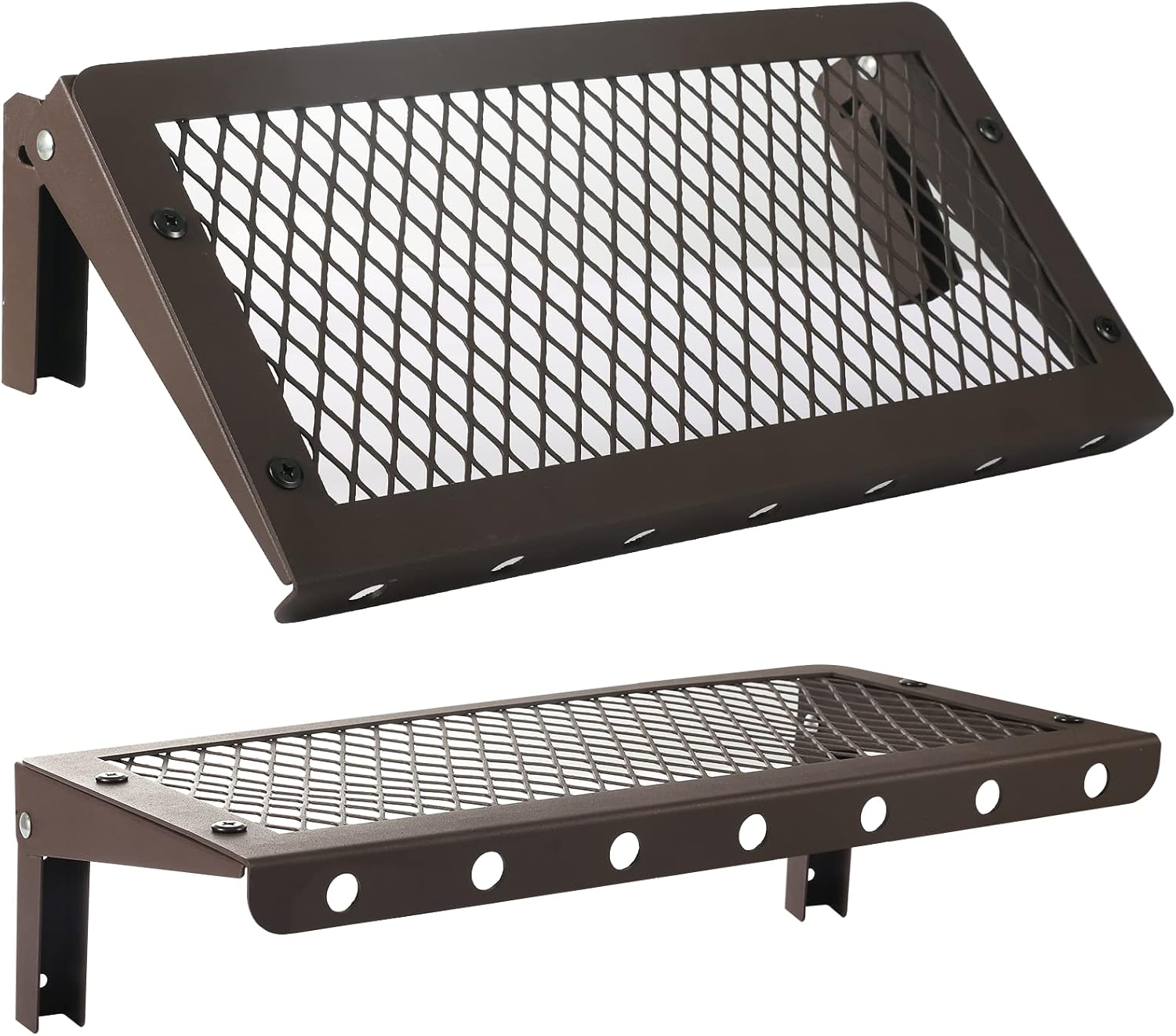 Juego de 2 estantes flotantes de metal, estantes de pared, paneles de metal, plegables, para sala de estar, cocina, baño, garaje, color marrón con