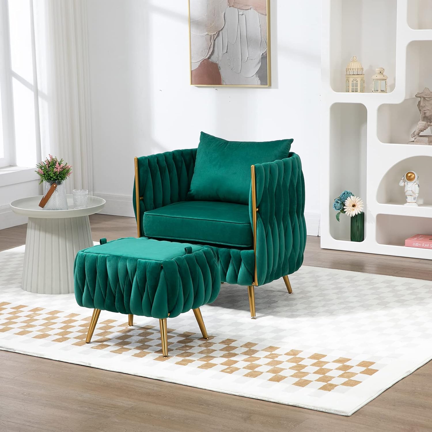 Homtique Silla decorativa de terciopelo con otomana de almacenamiento para sala de estar, moderno y cómodo sillón tapizado con almohada, sofá