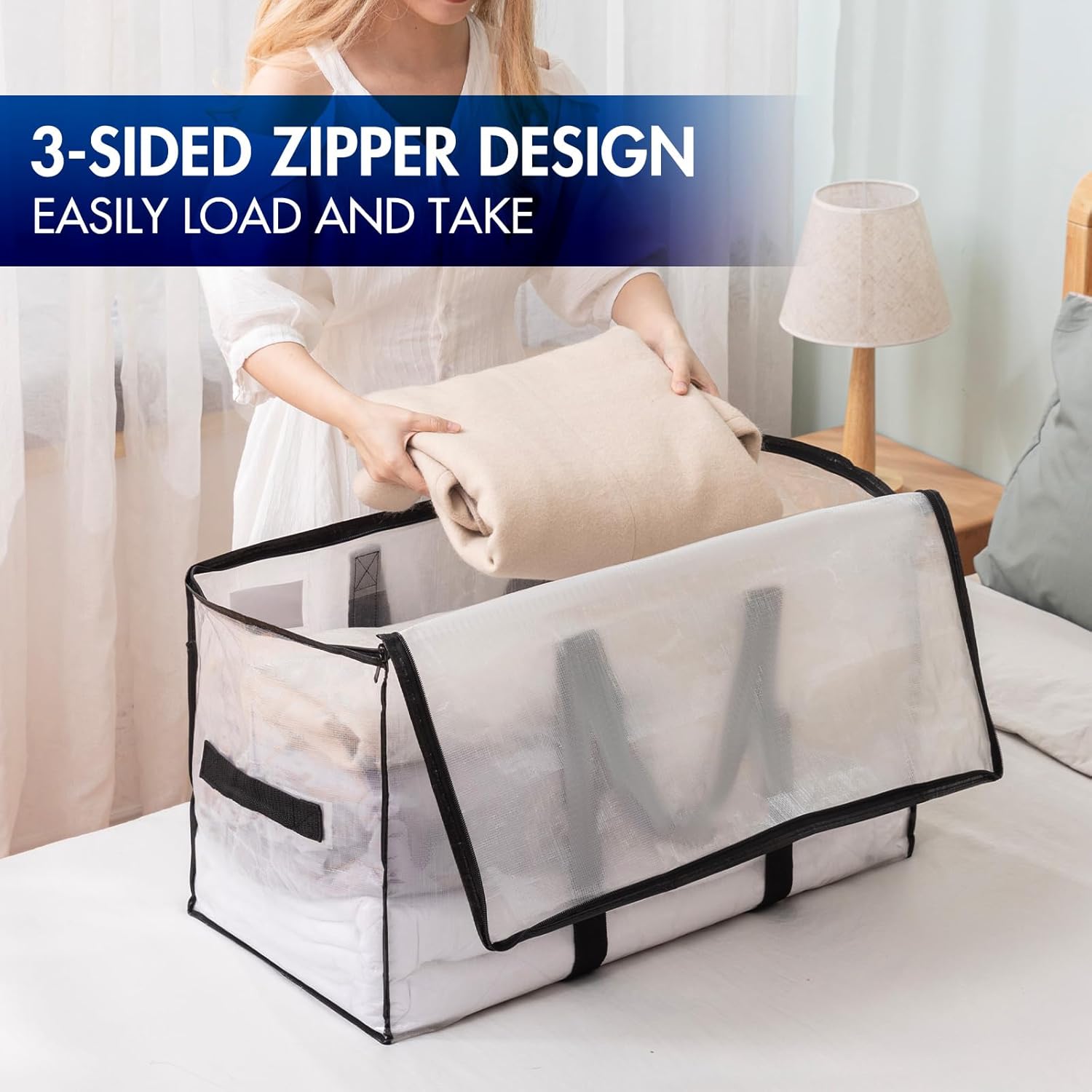 TAILI Bolsas de mudanza extra grandes, paquete de 4 bolsas transparentes resistentes para almacenamiento, asas envolventes, bolsas de almacenamiento