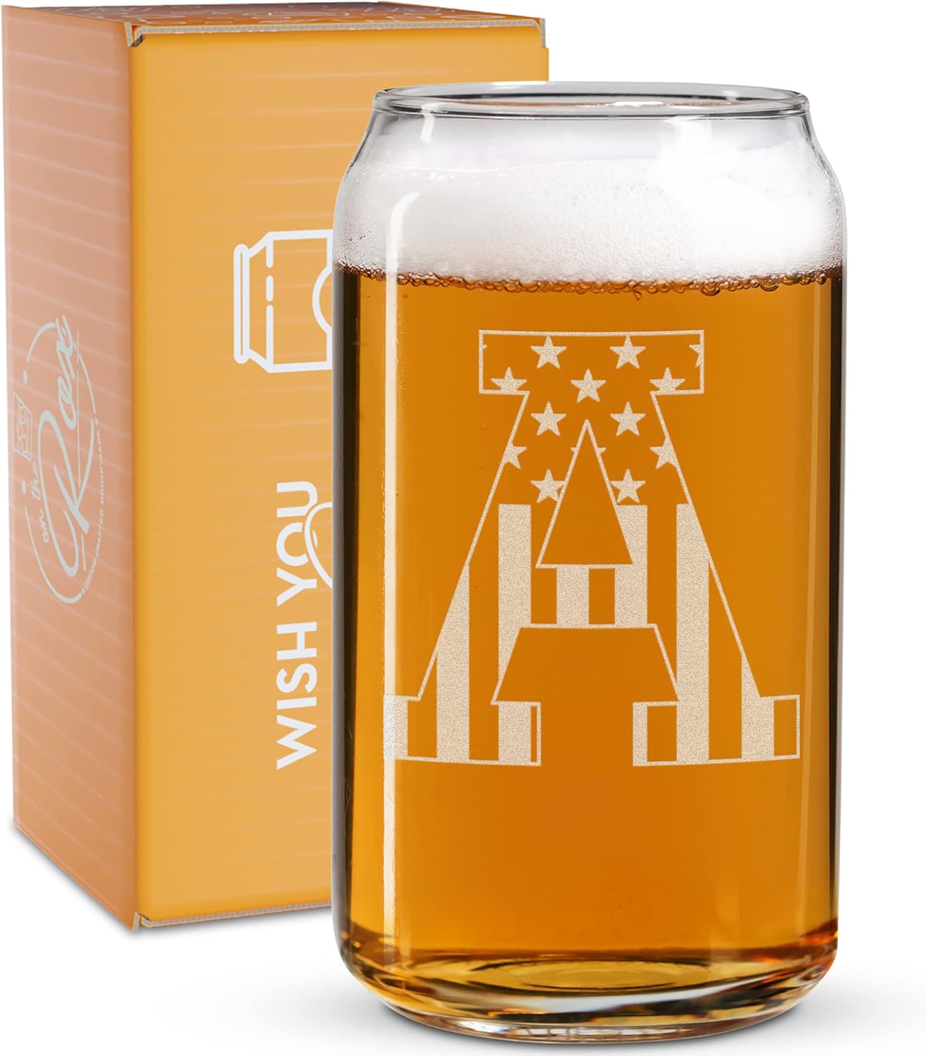 Vaso en forma de lata de cerveza con monograma grabado – bandera de EE.UU.