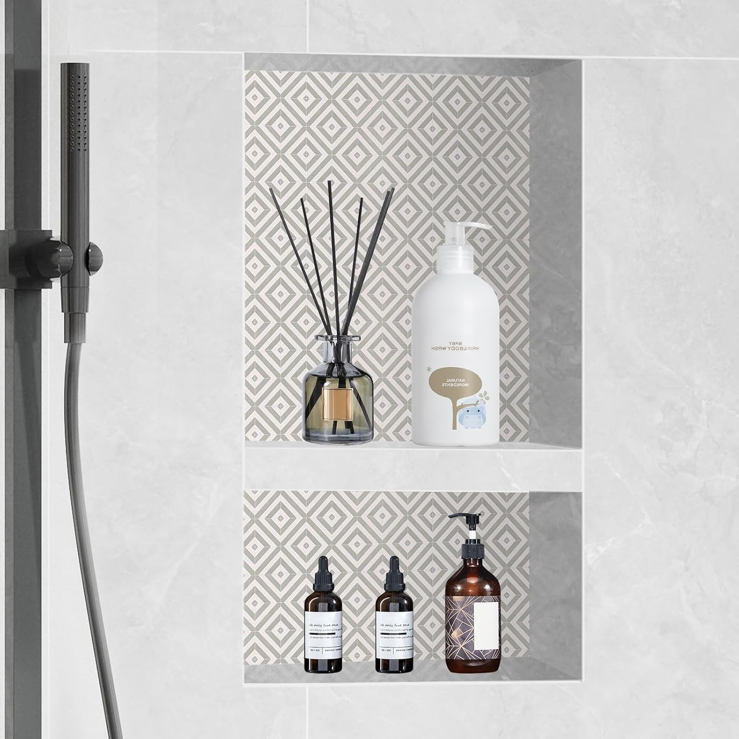 VEVOR Nicho de ducha listo para azulejos de 16 x 24 pulgadas, organizador de doble estante, esquinas cuadradas insertadas en la pared, nicho