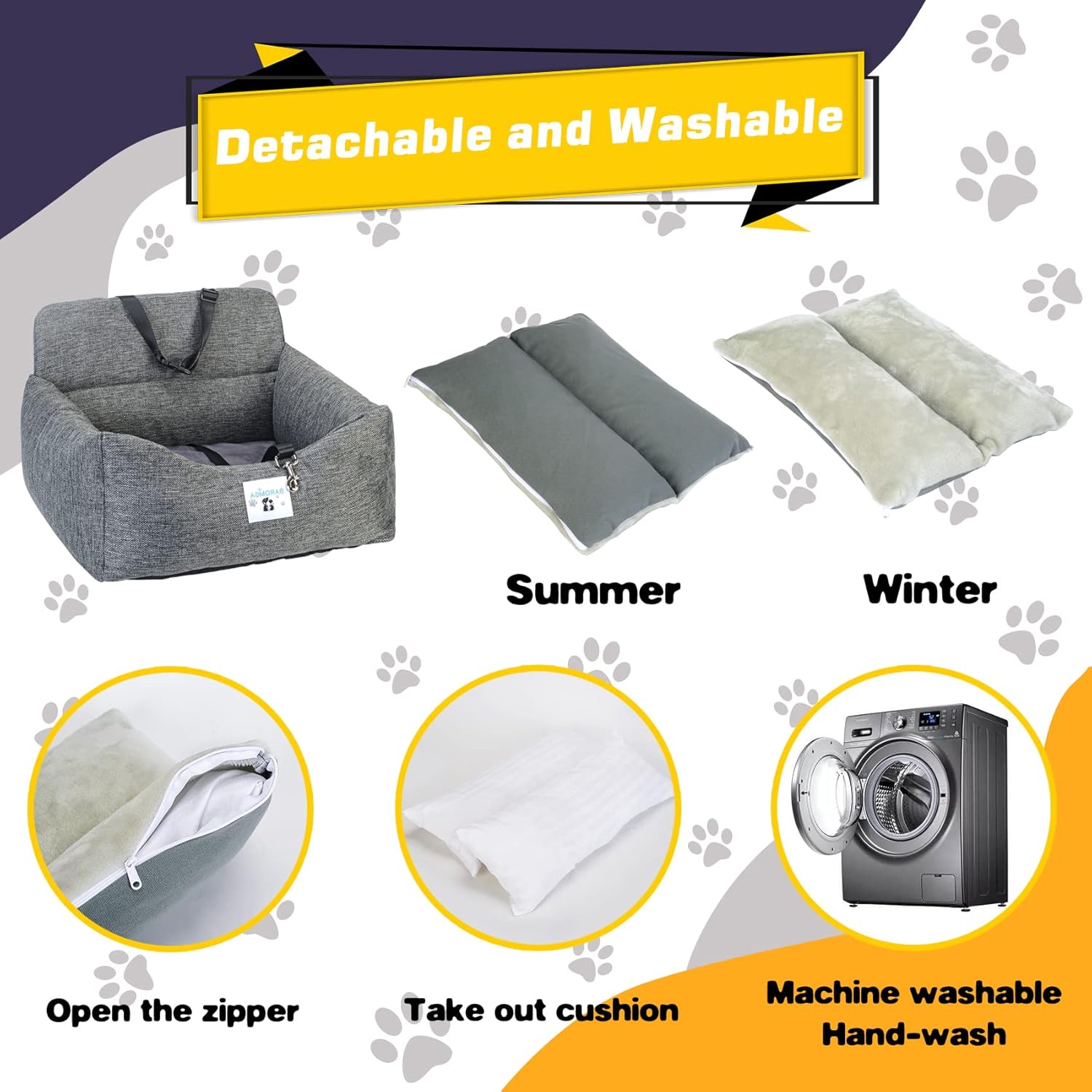 Asiento de coche para perros pequeños, asientos elevadores para mascotas con bolsillos de almacenamiento y correa de clip, cama portátil para