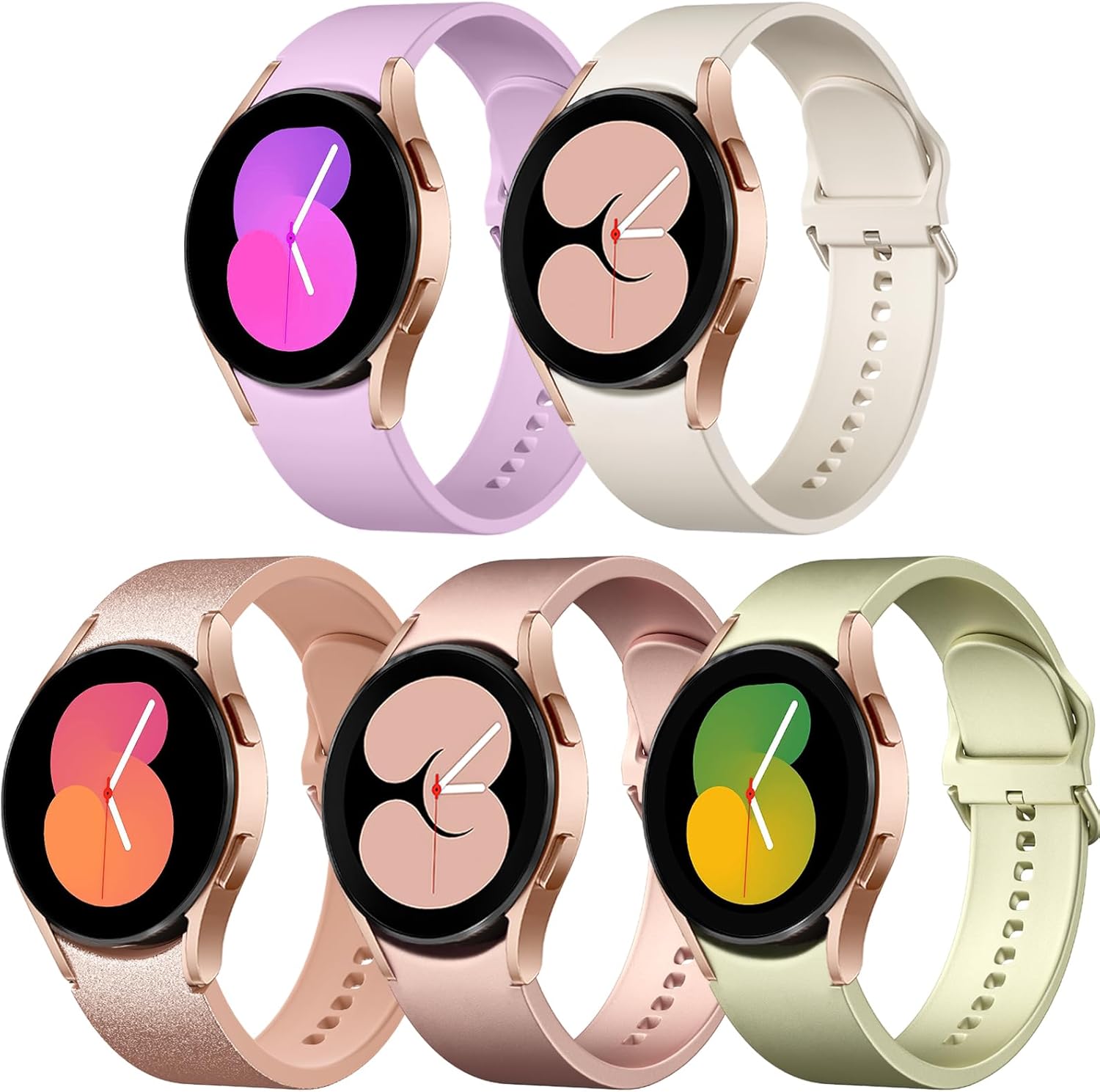 Lerobo Paquete de 5 correas sin huecos compatibles con Galaxy Watch 654Watch 5 Pro BandGalaxy Watch 4, correa deportiva de silicona suave de 0.787