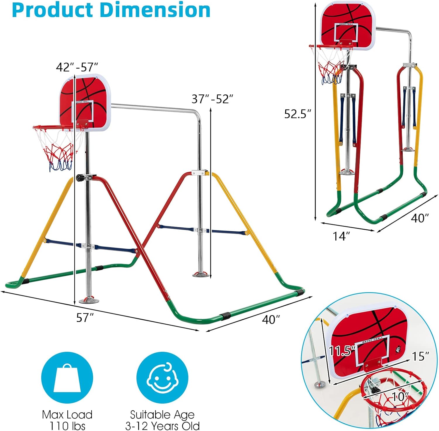 Costzon Gymnastics Bar With Basketball Hoop