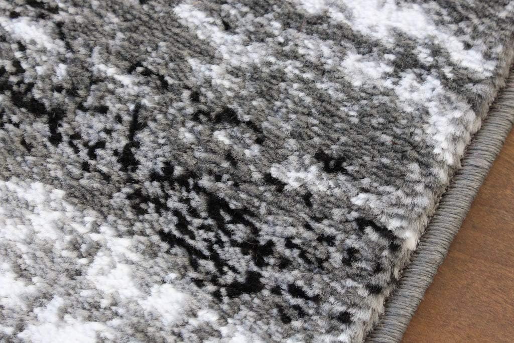Masada Rugs, Stephanie Collection – Alfombra de área moderna y contemporánea, 1102, gris, blanco, negro (2 pies x 7 pies 3 pulgadas)