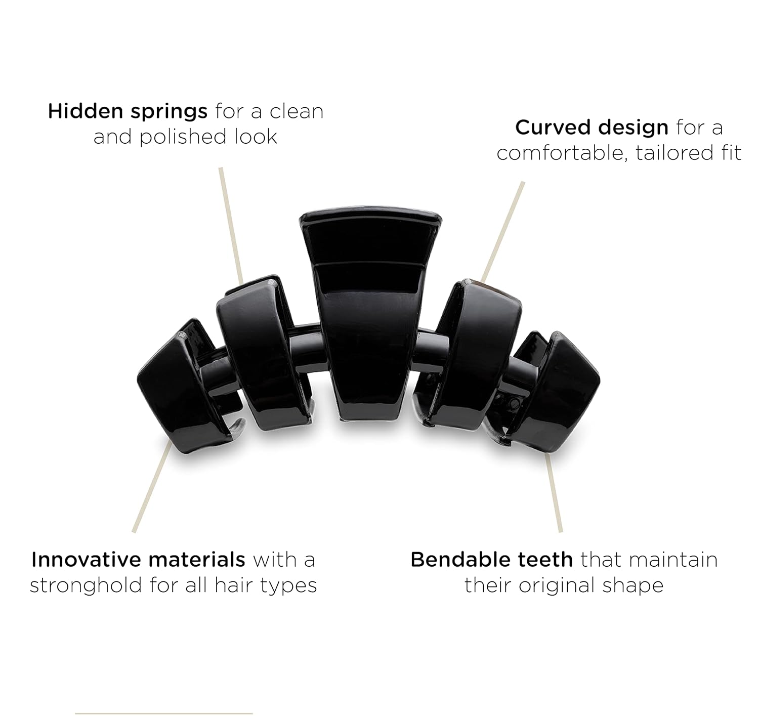 TELETIES – Pinza mediana – Agarre fuerte, dientes flexibles, cómodo diseño curvado – Ideal para cabellos de grosor medio – Para todas las texturas