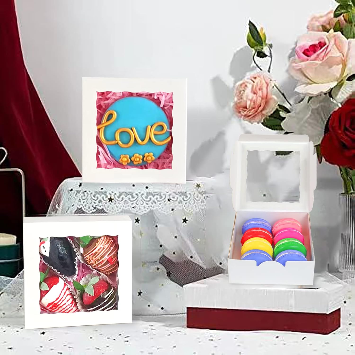 100 cajas de galletas de 5 x 5 x 2 pulgadas, cajas de panadería, cajas de fresas, cajas de bombas de chocolate, cajas de hoz para tartas, cajas de
