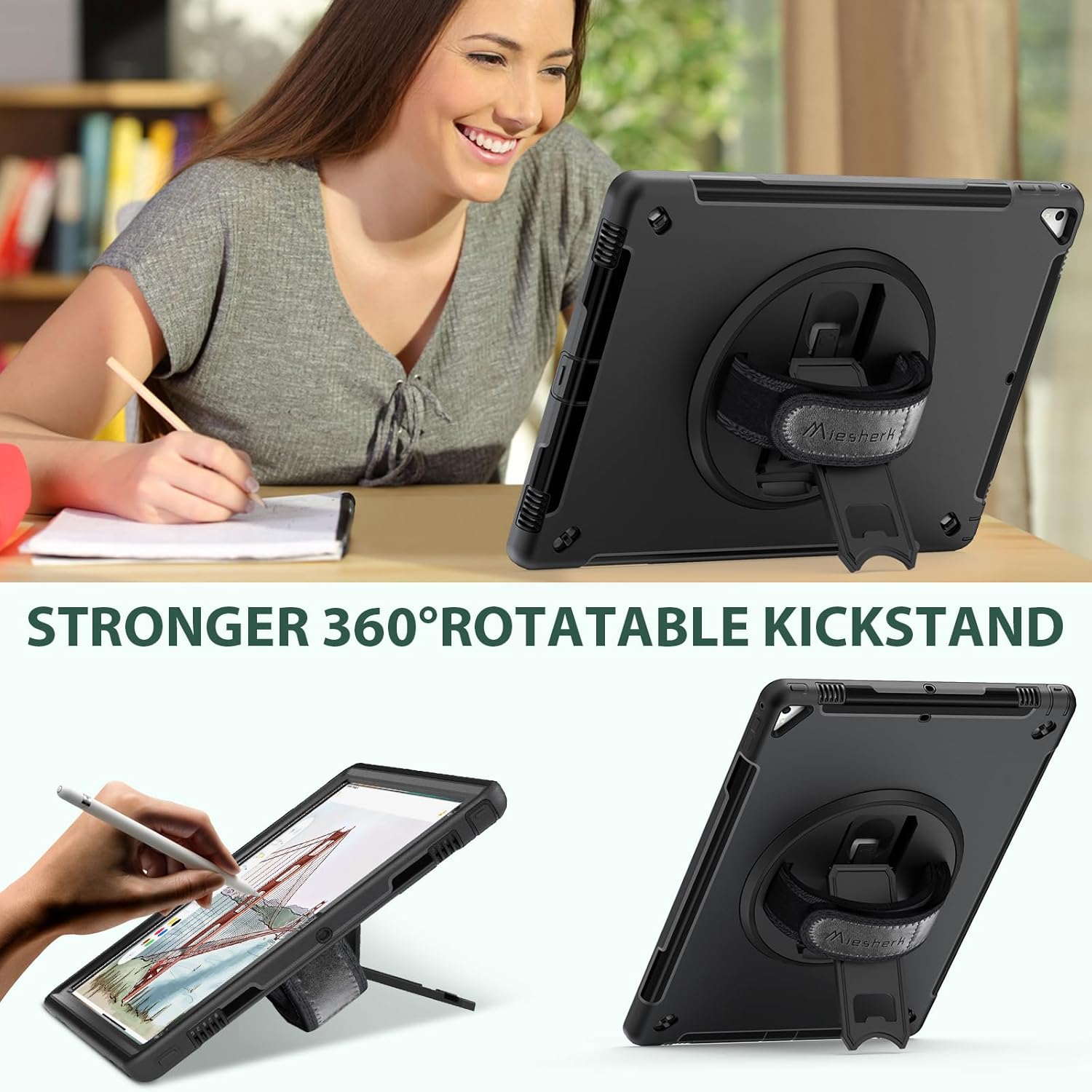Miesherk Funda para iPad Pro 12.9 de 2 generación 2017 y 2015 de 1 generación, resistente a prueba de golpes, funda protectora con soporte giratorio