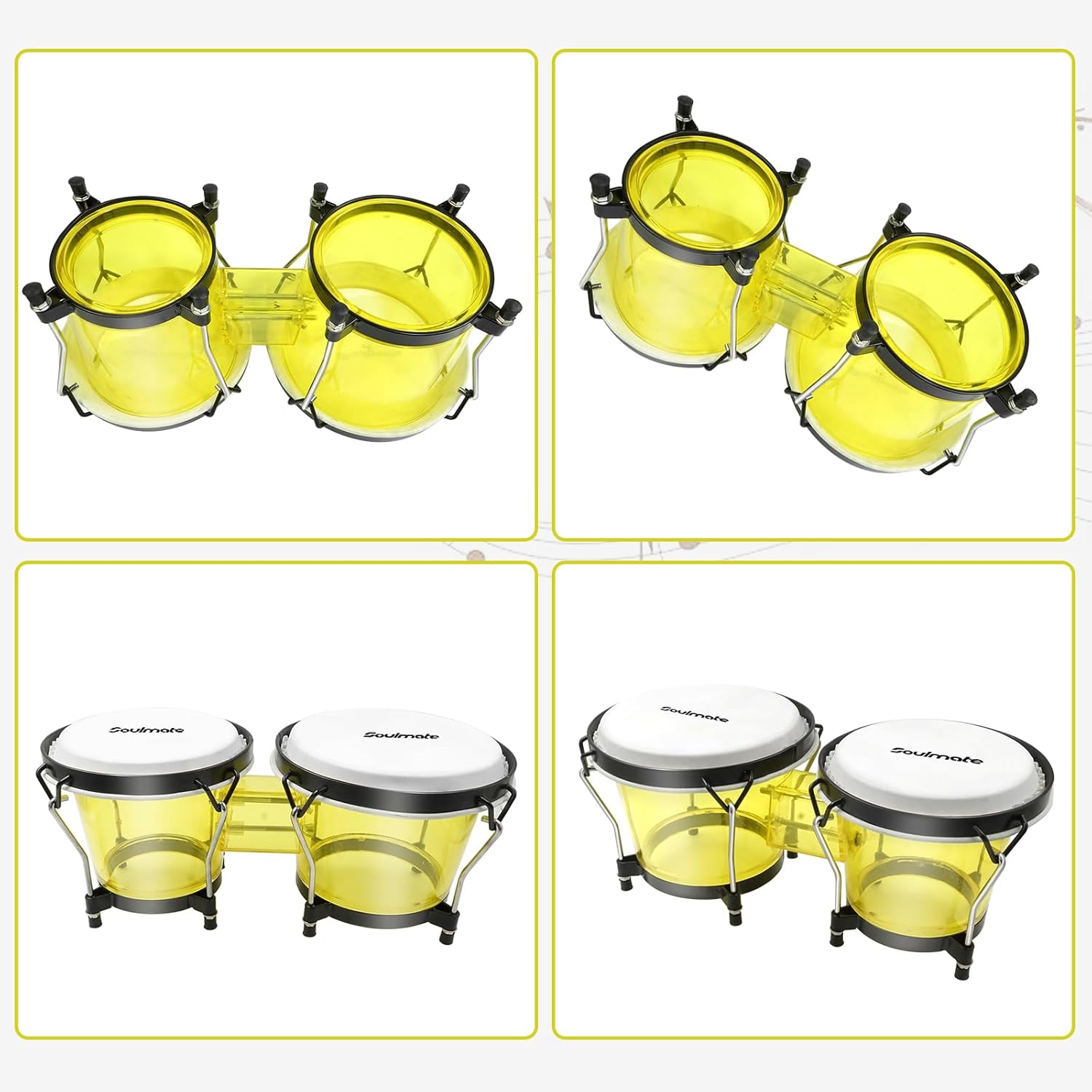 Soulmate Bongo – Juego de tambores de 6 y 7 pulgadas para niños, principiantes, adultos, profesionales, instrumento de percusión transparente con