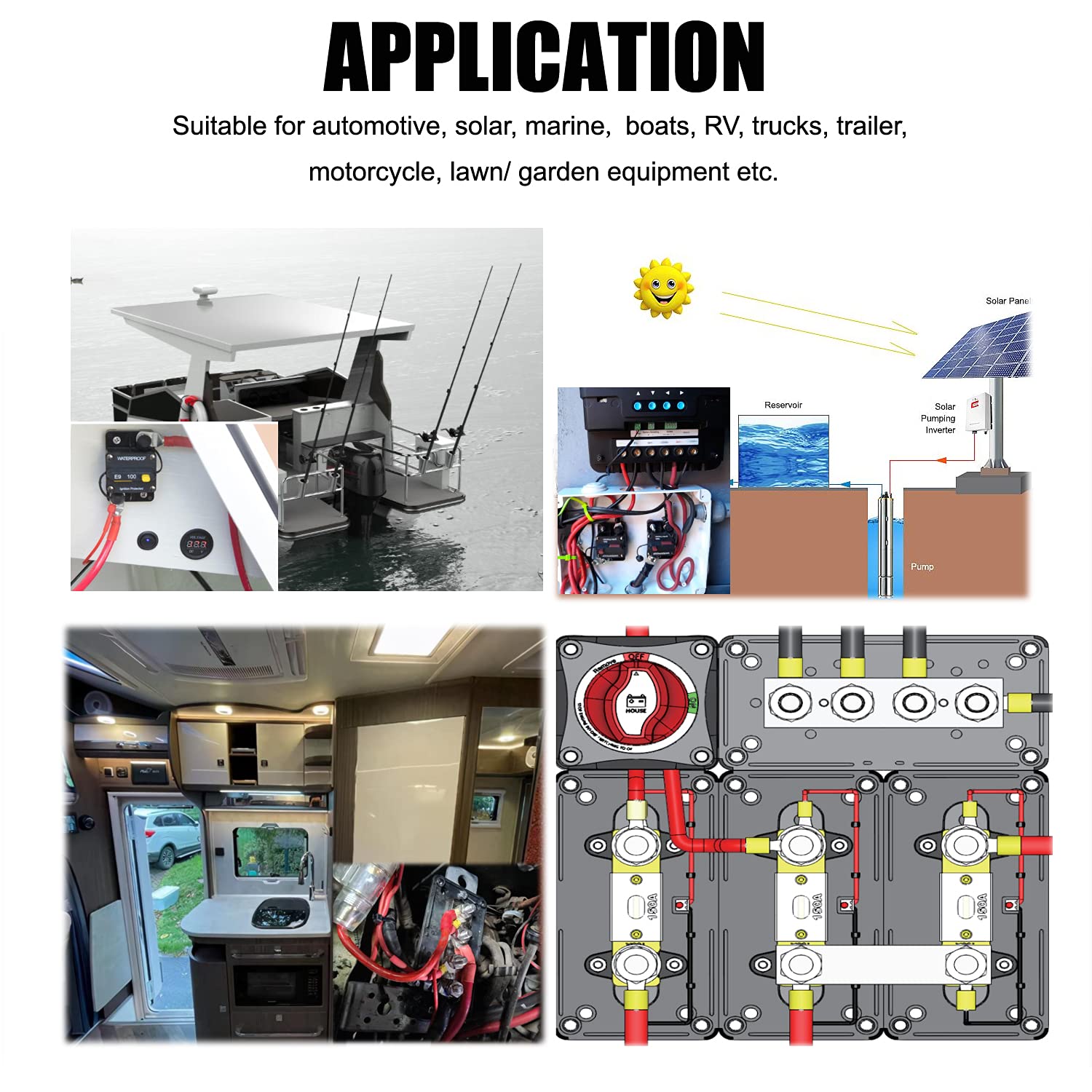 Disyuntor de reinicio manual de 12 V – 48 V CC, 150 amperios con botón de interruptor empotrado, disyuntor de fusibles tipo 3 resistente 150 A,
